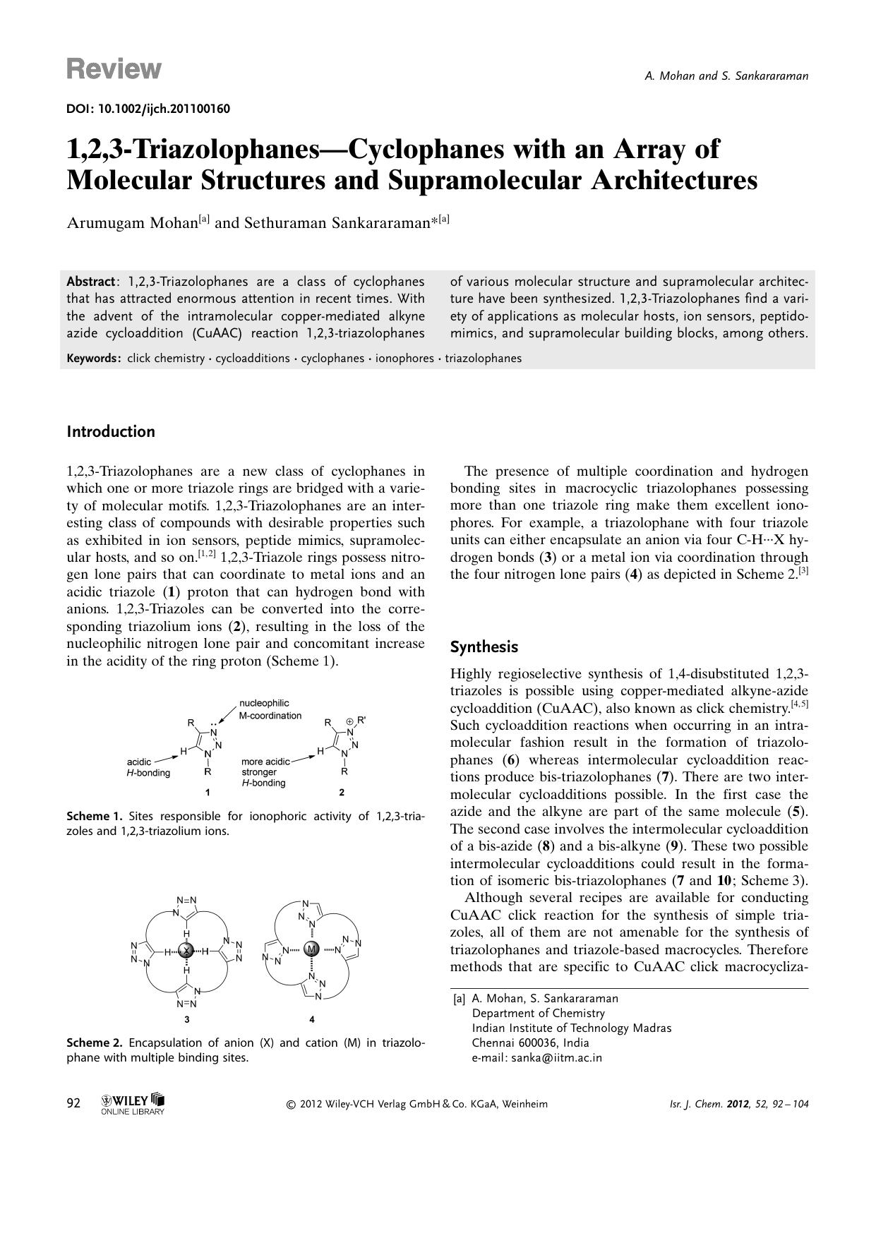 1,2,3TriazolophanesCyclophanes with an Array of Molecular Structures and Supramolecular Architectures by Unknown