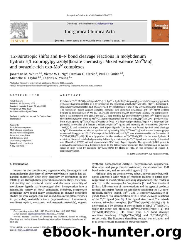 1,2-Borotropic shifts and BâN bond cleavage reactions in molybdenum hydrotris(3-isopropylpyrazolyl)borate chemistry: Mixed-valence MoVIMo2V and pyrazole-rich oxo-MoIV complexes by unknow