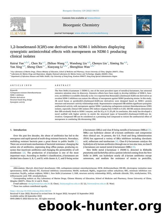 1,2-Isoselenazol-3(2 H )-one derivatives as NDM-1 inhibitors displaying synergistic antimicrobial effects with meropenem on NDM-1 producing clinical isolates by unknow