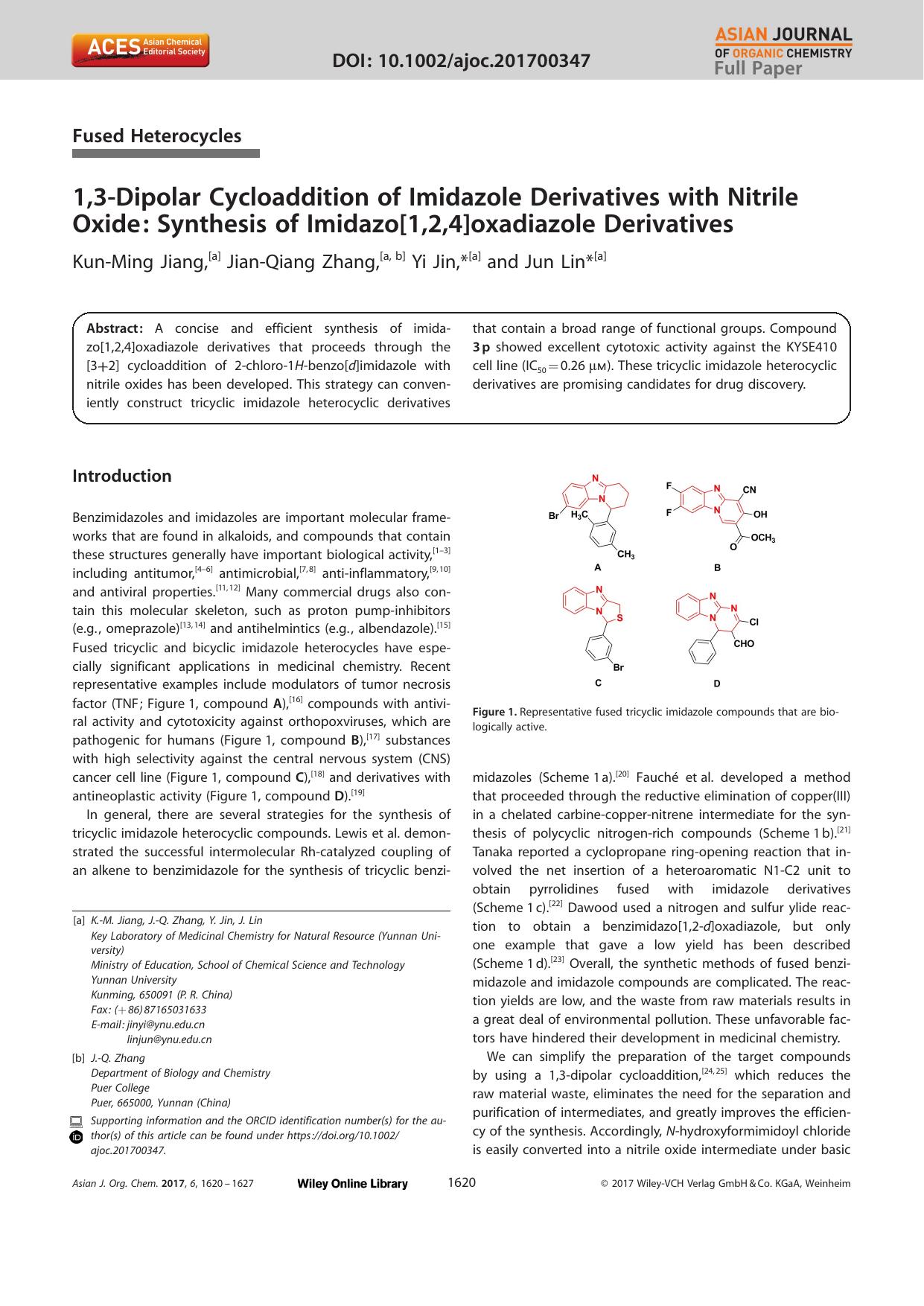1,3âDipolar Cycloaddition of Imidazole Derivatives with Nitrile Oxide: Synthesis of Imidazo[1,2,4]oxadiazole Derivatives by Unknown