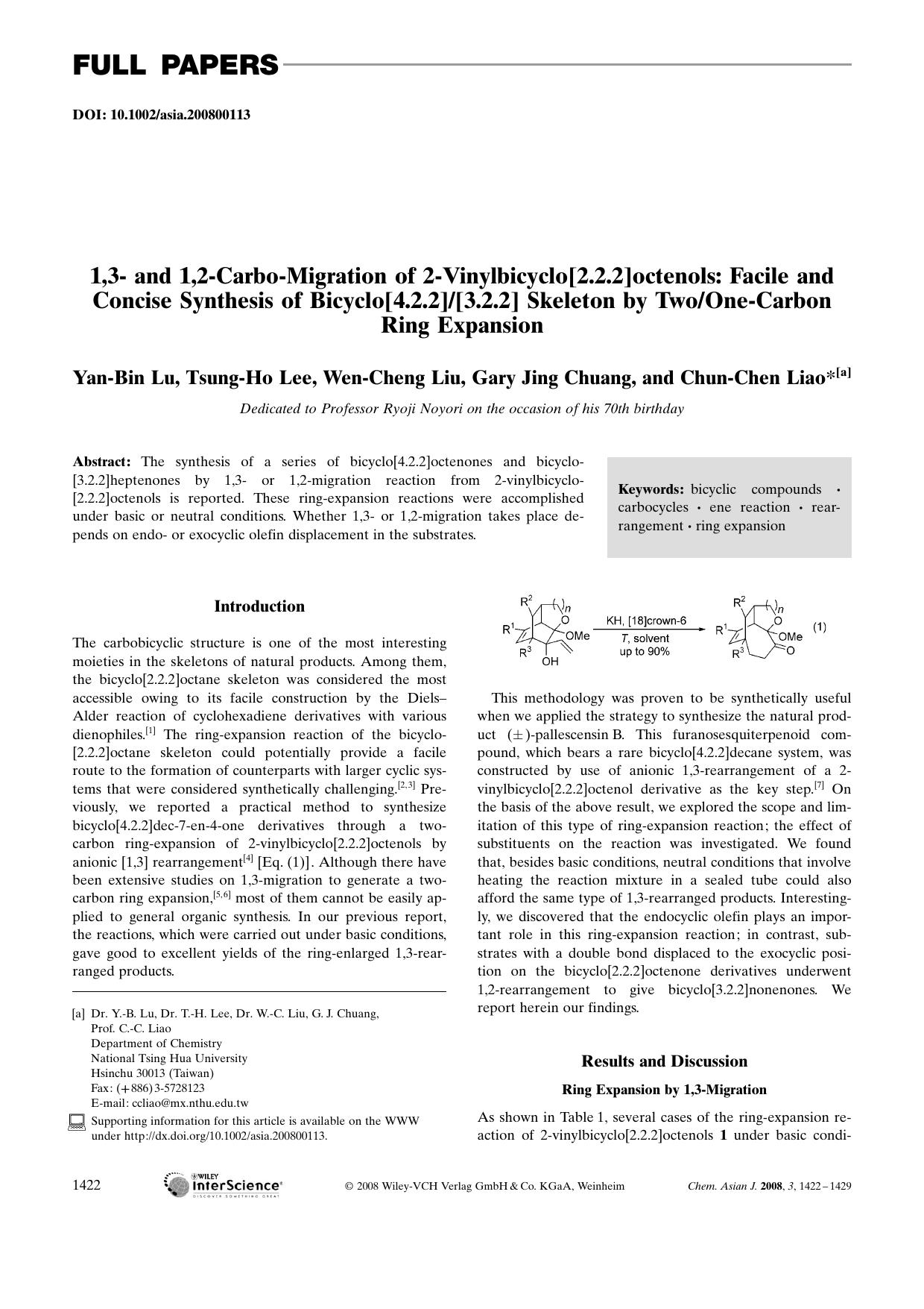 1,3- and 1,2-Carbo-Migration of 2-Vinylbicyclo[2.2.2]octenols: Facile and Concise Synthesis of Bicyclo[4.2.2][3.2.2] Skeleton by TwoOne-Carbon Ring Expansion by Unknown