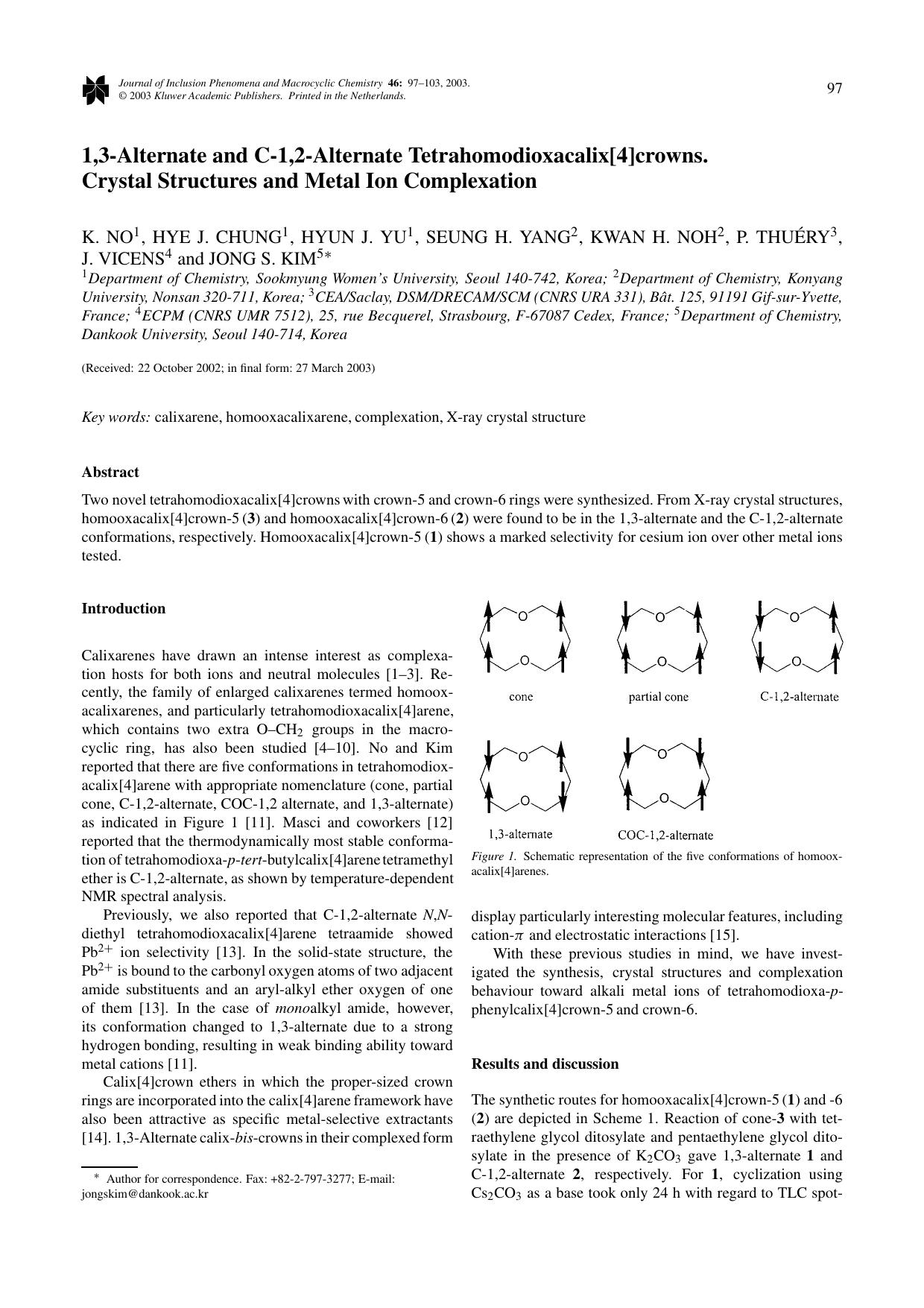 1,3-Alternate and C-1,2-Alternate Tetrahomodioxacalix[4]crowns. Crystal Structures and Metal Ion Complexation by Unknown