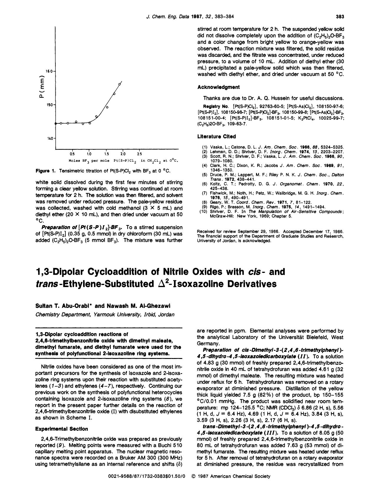 1,3-Dipolar cycloaddition of nitrile oxides with cis- and trans-ethylene-substituted .DELTA.2-isoxazoline derivatives by Sultan T. Abu-Orabi Nawash M. Al-Ghezawi