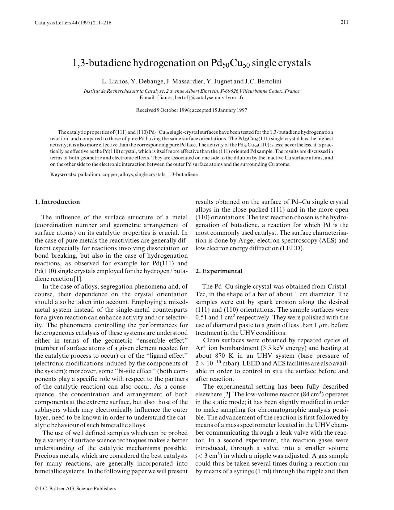 1,3-butadiene hydrogenation on Pd<Subscript>50<Subscript>Cu<Subscript>50<Subscript> single crystals by Unknown