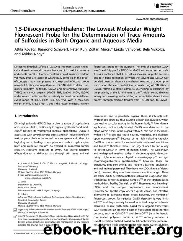 1,5âDiisocyanonaphthalene: The Lowest Molecular Weight Fluorescent Probe for the Determination of Trace Amounts of Sulfoxides in Both Organic and Aqueous Media by unknow