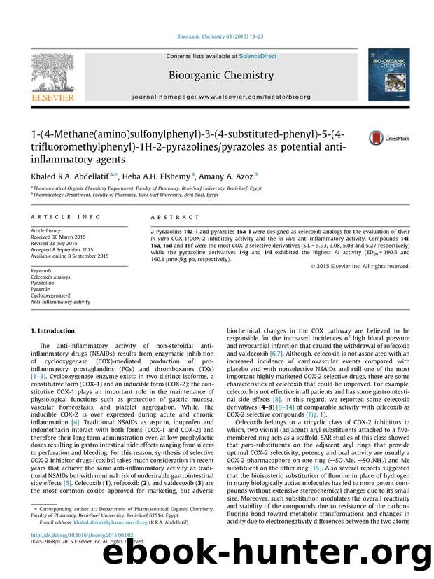 1-(4-Methane(amino)sulfonylphenyl)-3-(4-substituted-phenyl)-5-(4-trifluoromethylphenyl)-1H-2-pyrazolinespyrazoles as potential anti-inflammatory agents by Khaled R.A. Abdellatif & Heba A.H. Elshemy & Amany A. Azoz