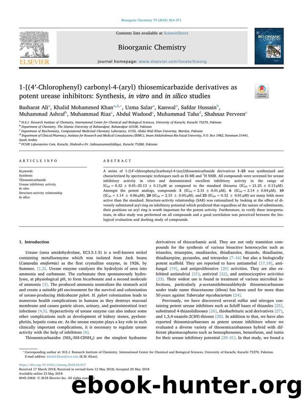 1-[(4â²-Chlorophenyl) carbonyl-4-(aryl) thiosemicarbazide derivatives as potent urease inhibitors_ Synthesis, in vitro and in silico studies by unknow