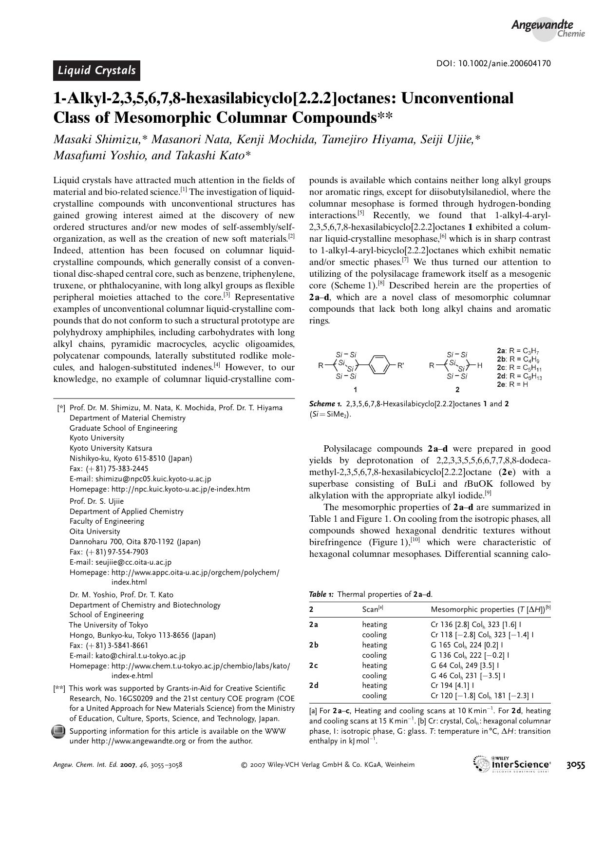 1-Alkyl-2,3,5,6,7,8-hexasilabicyclo[2.2.2]octanes: Unconventional Class of Mesomorphic Columnar Compounds by Unknown