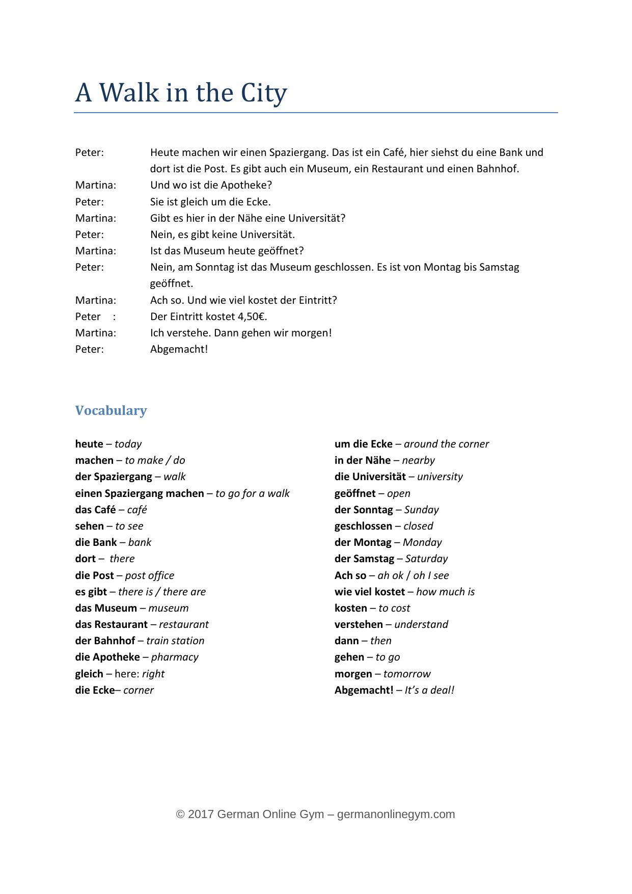 1.1 A Walk in the City Vocabulary.pdf by Ingo