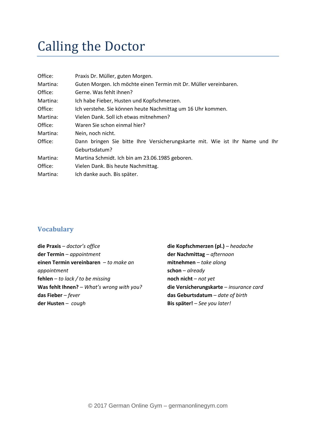 1.1 Calling the Doctor Vocabulary.pdf by Ingo