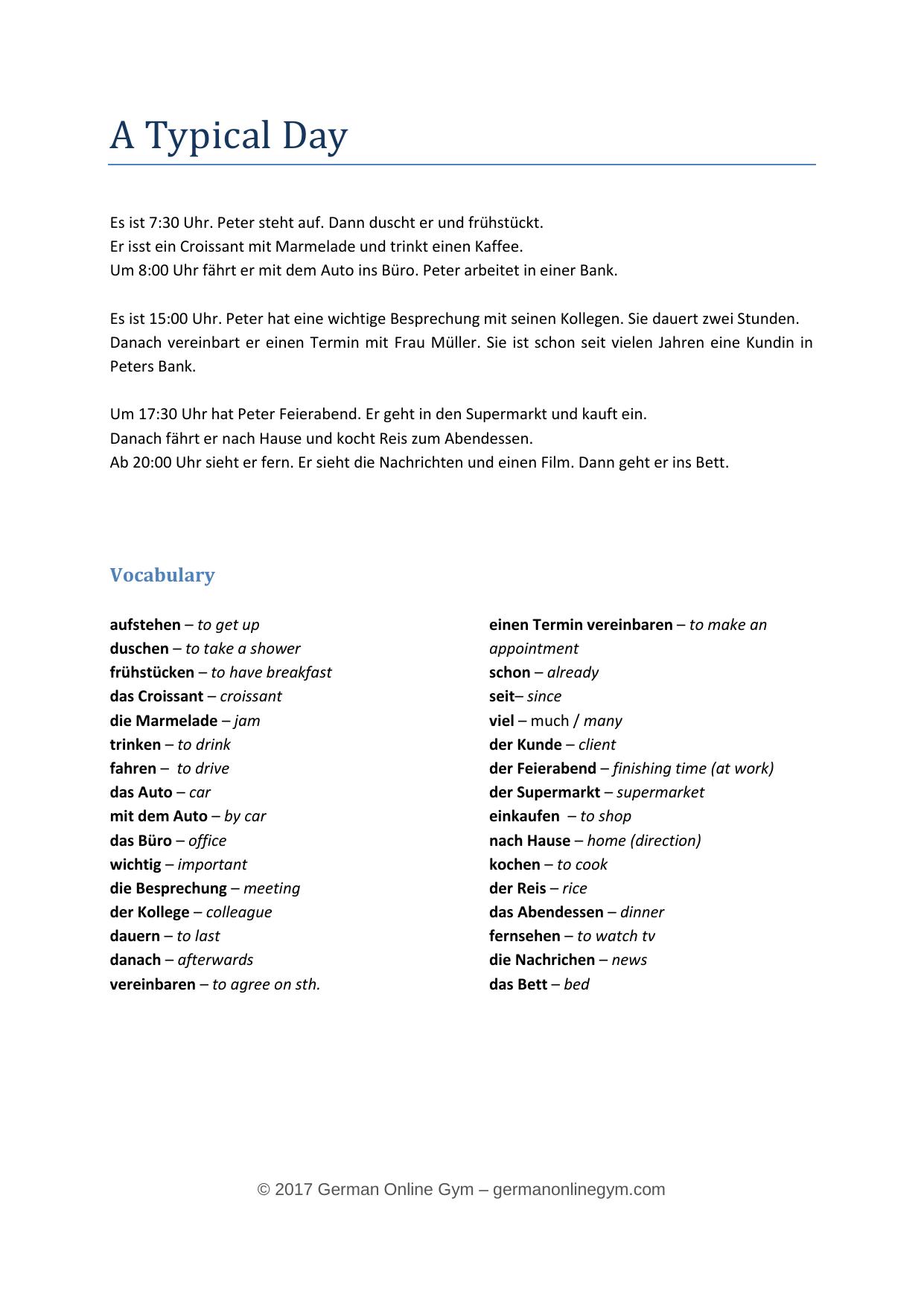 1.2 A Typical Day Vocabulary.pdf by Ingo