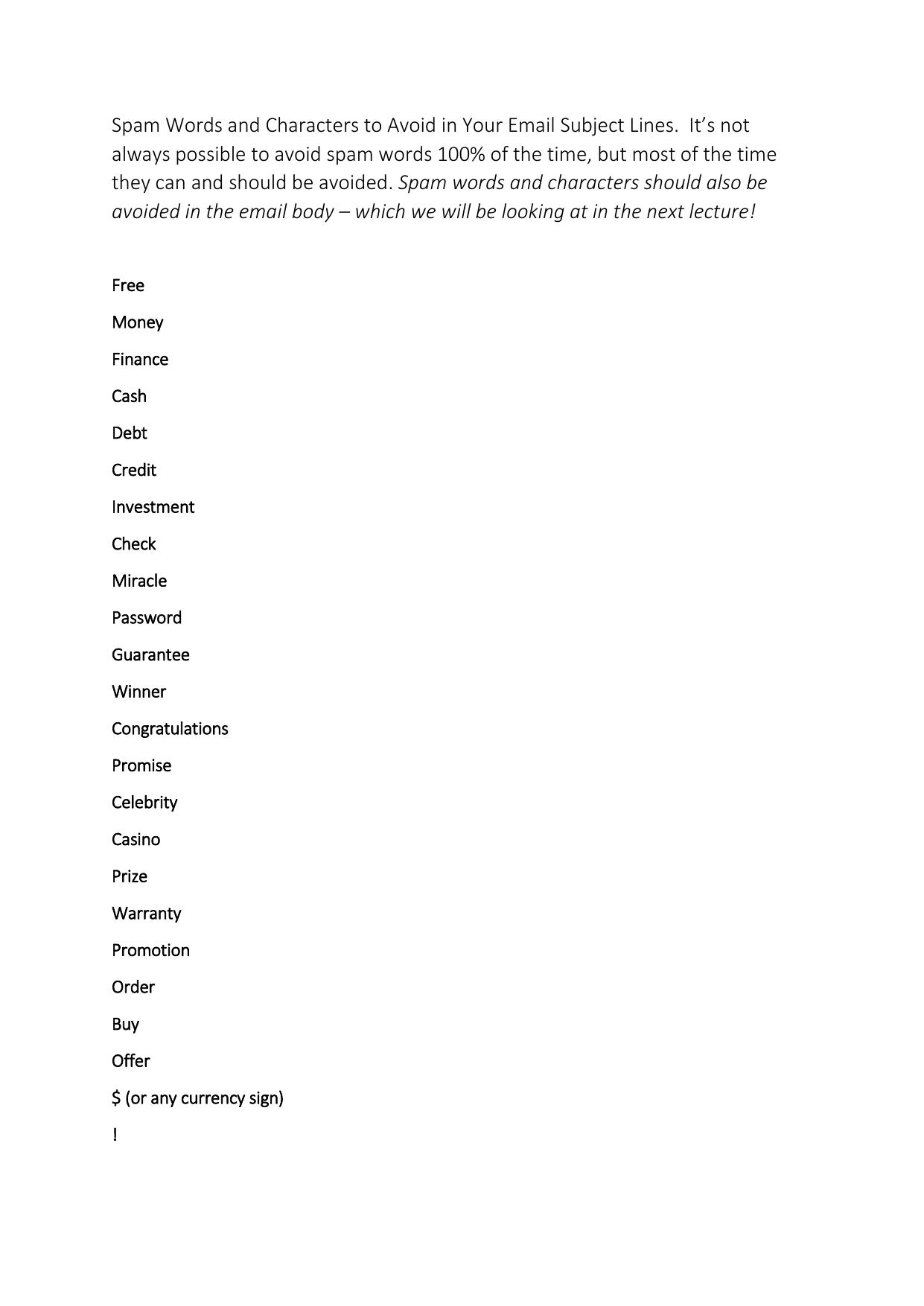 1.2 Spam Words and Characters to Avoid in Your Email Subject Lines.pdf by Julie Wilson