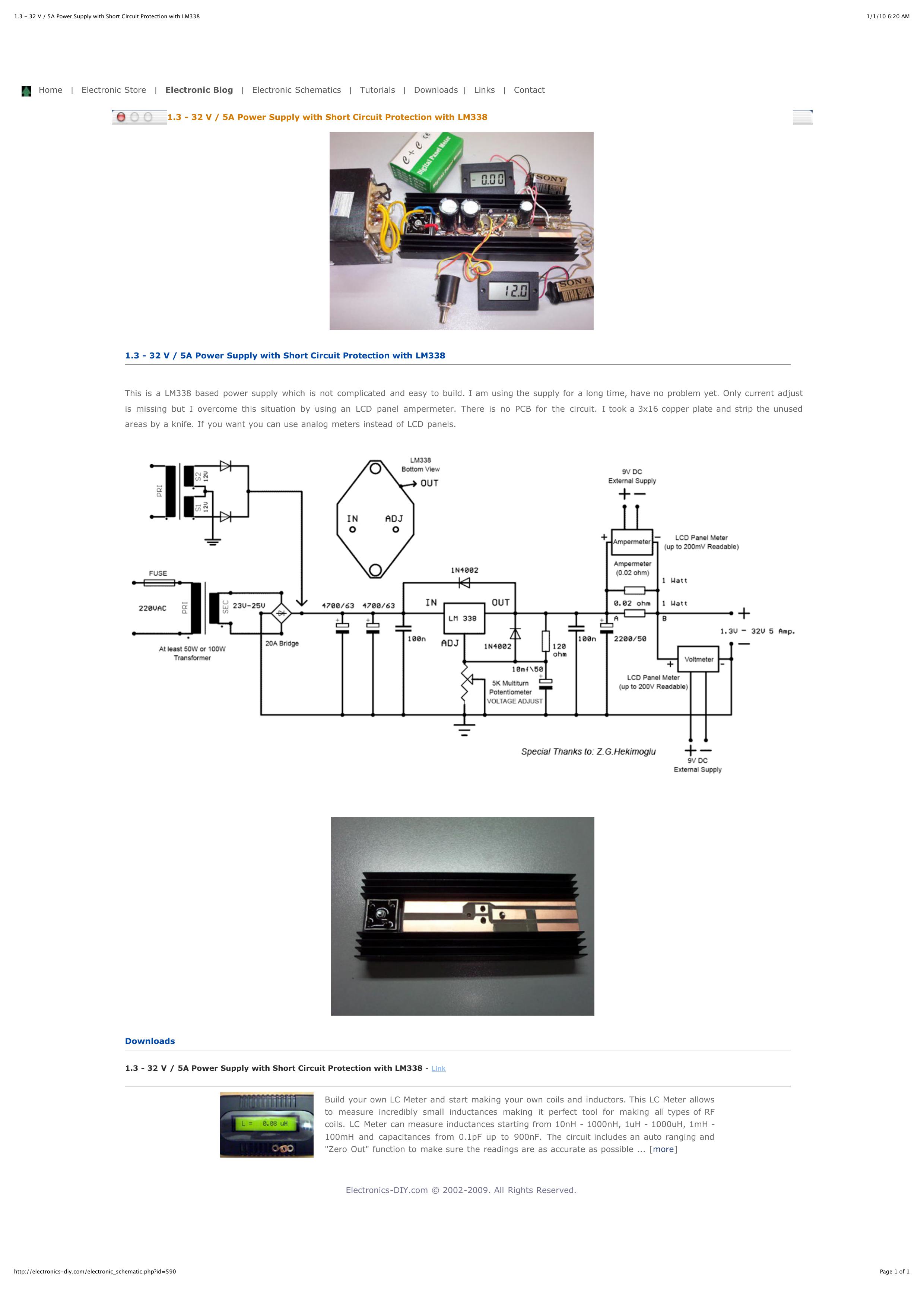 1.3 - 32 V _ 5A Power Supply with Short Circuit Protection with LM338 by nimrod