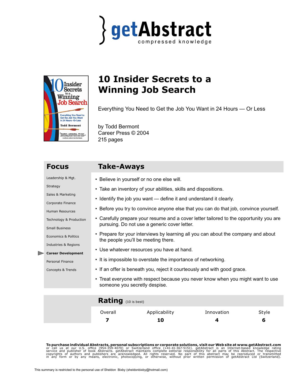 10 Insider Secrets to a Winning Job Search by getAbstract