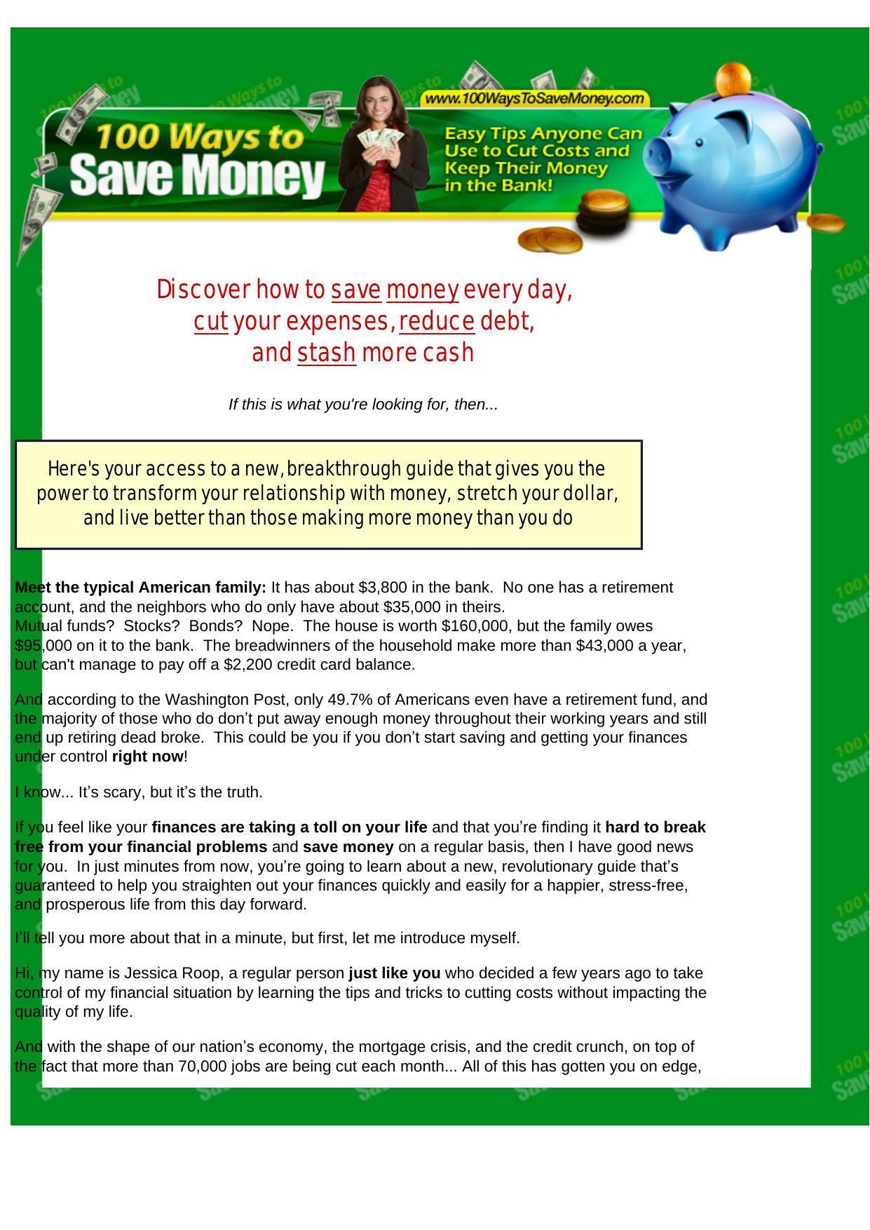 100 Ways To Save Money- Easy Tips Anyone Can Use To Cut Costs. by Best of Kuszter's Collection