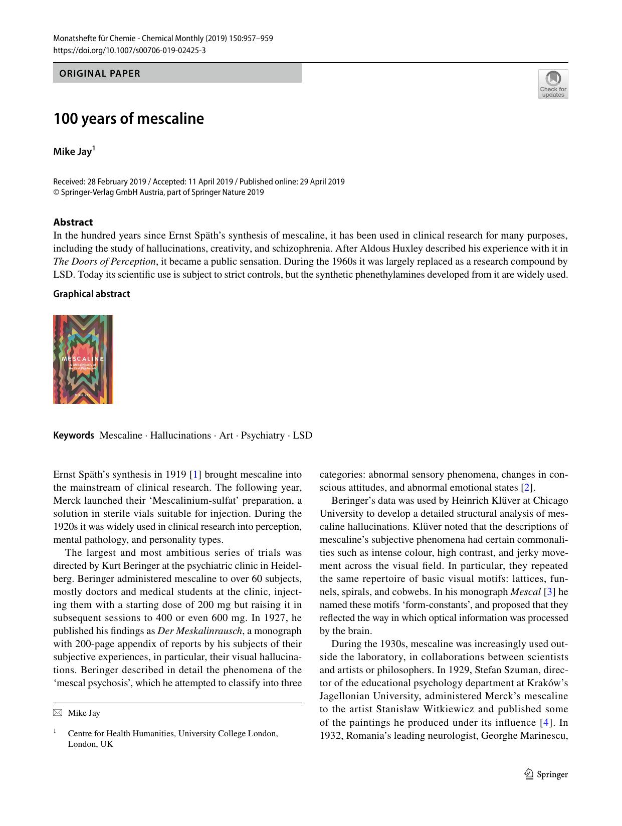 100 years of mescaline by Mike Jay