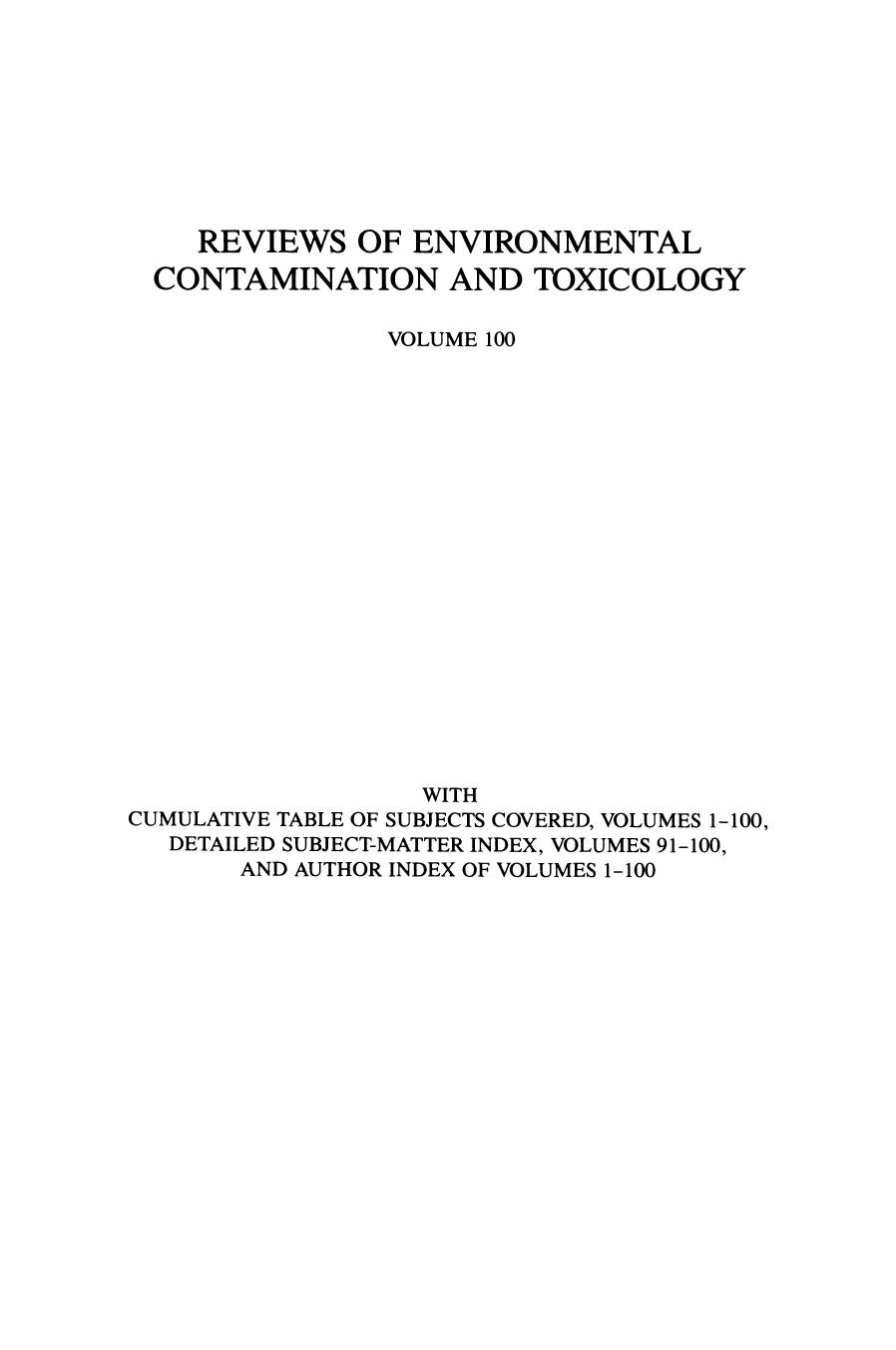 100. Continuation of Residue Reviews (1987) by Unknown
