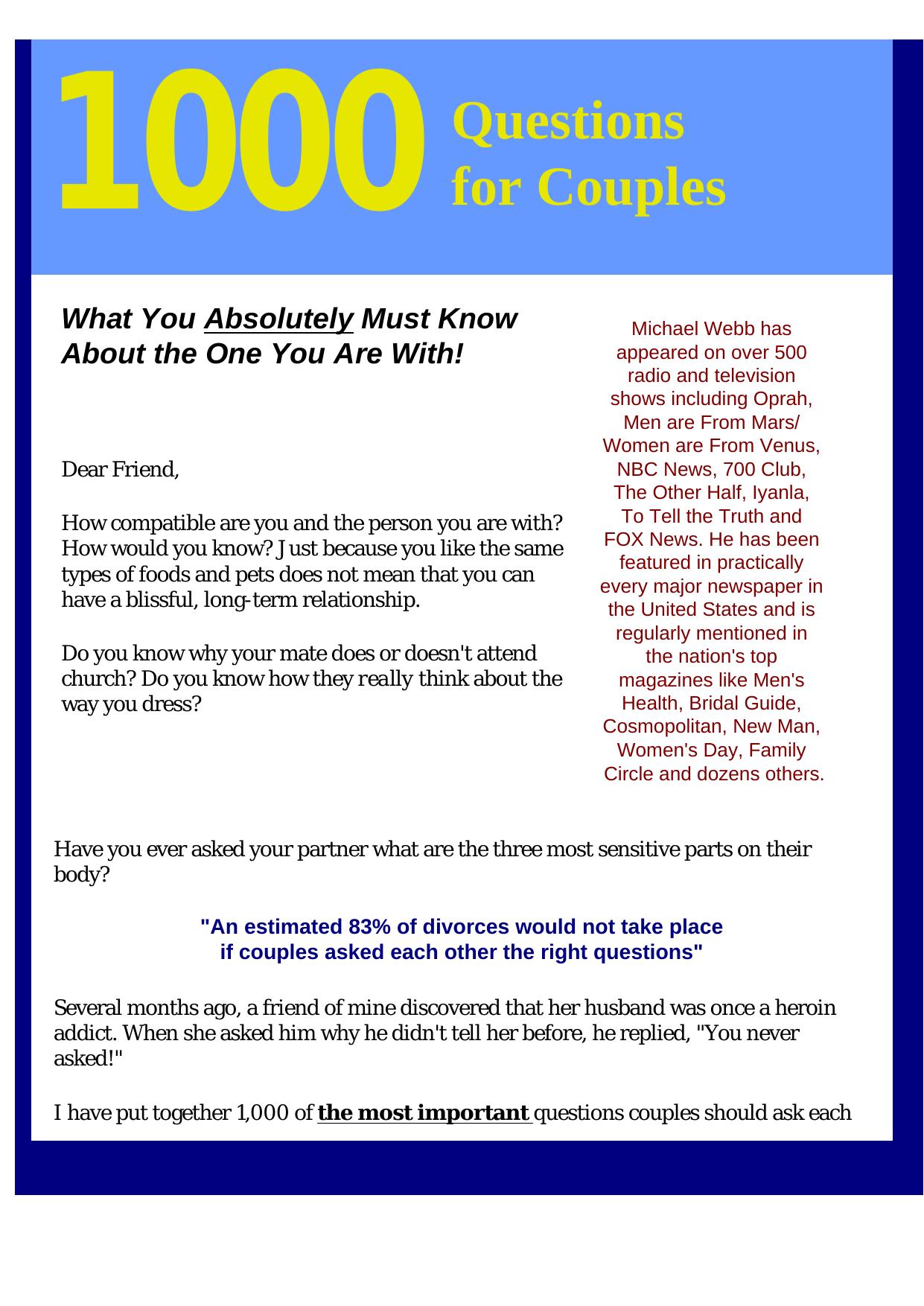 1000 Questions For Couples By Michael Webb Relationship Expert. by Best of Kuszter's Collection