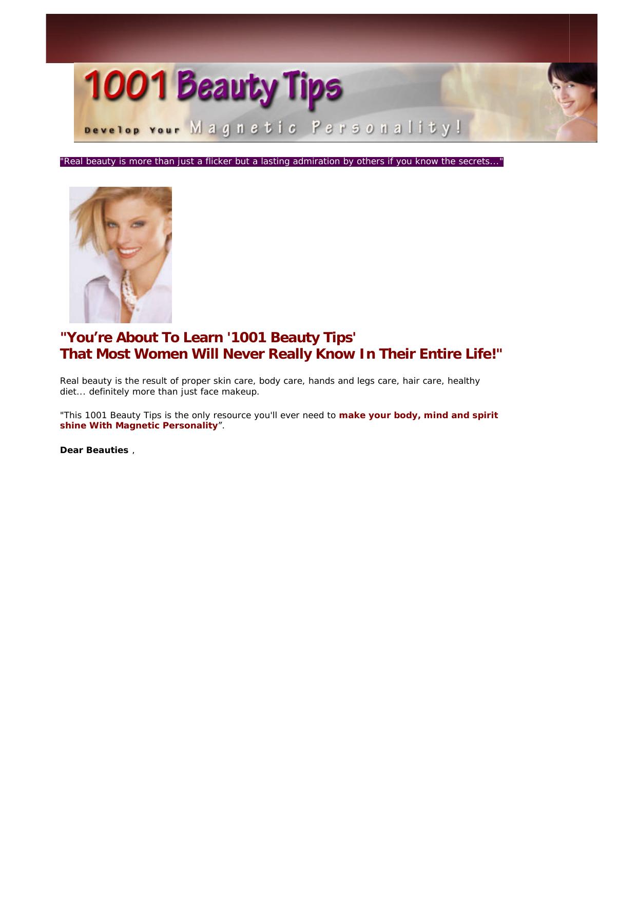 1001 Forever Beauty Tips. by Best of Kuszter's Collection