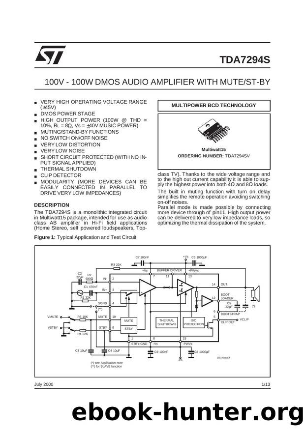 100V -100W DMOS AUDIO AMPLIFIER WITH MUTEST-BY by STMicroelectronics