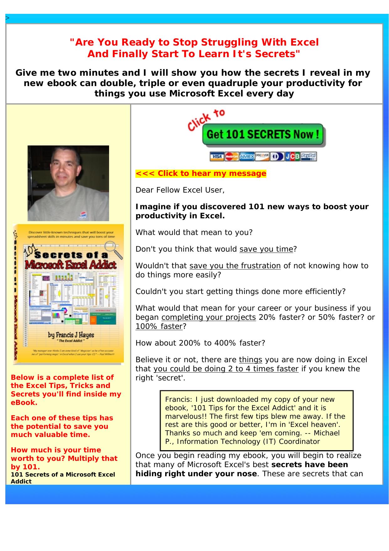 101 Secrets Of A Microsoft Excel Addict. by Best of Kuszter's Collection