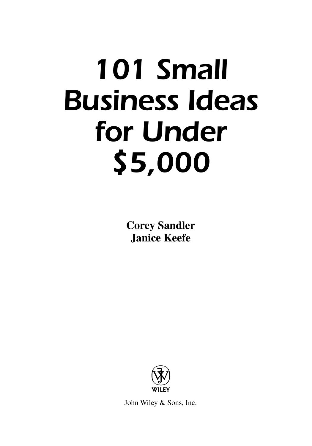 101 Small Business Ideas for Under $5000 by Sandler Corey