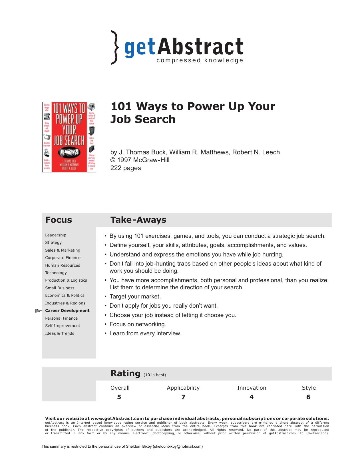 101 Ways to Power Up Your Job Search by getAbstract