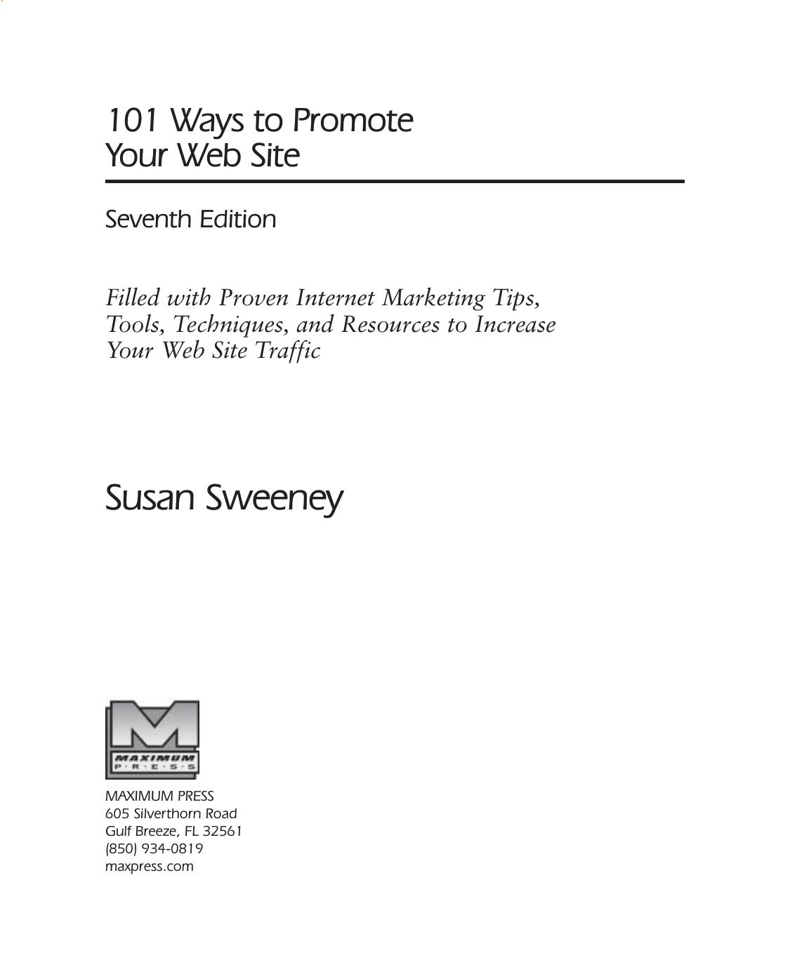 101 Ways to Promote Your Web Site (101 Ways series)(Repost) by Susan Sweeney CA