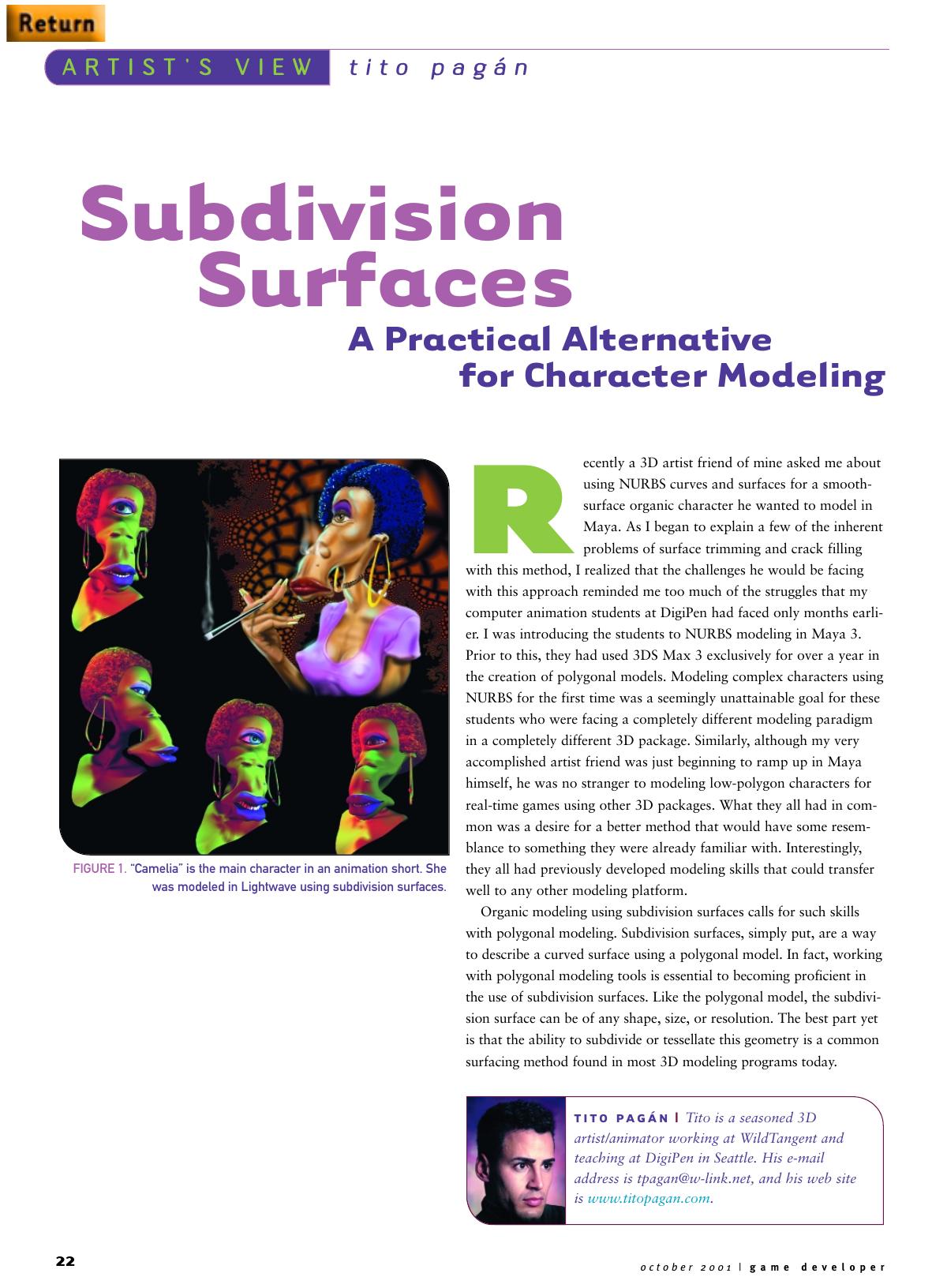 102001: Artist's View: Subdivision Surfaces A Practical Alternative for Character Modeling by Unknown