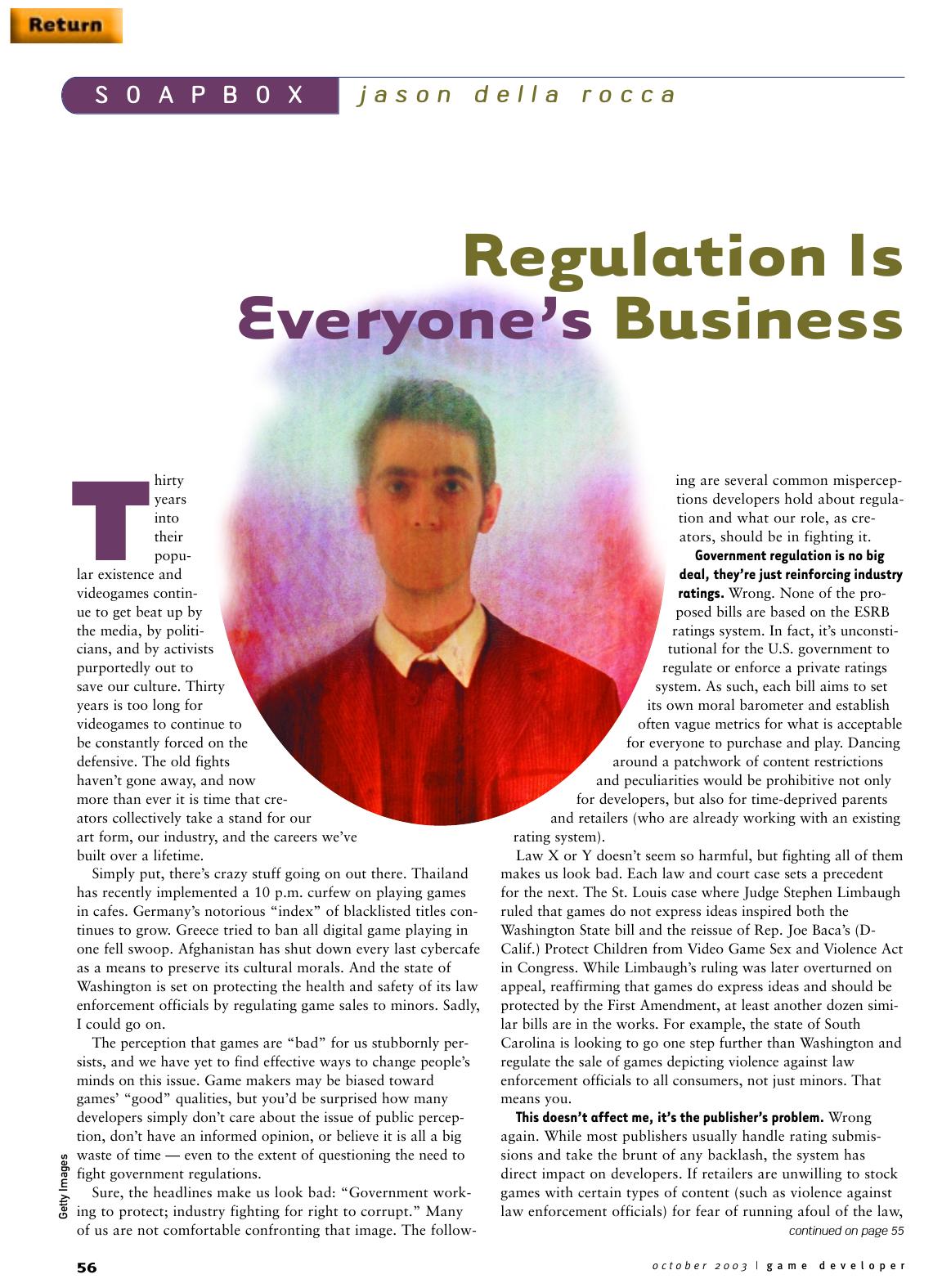 102003: Soapbox: Regulation Is Everyoneâs Business by Unknown