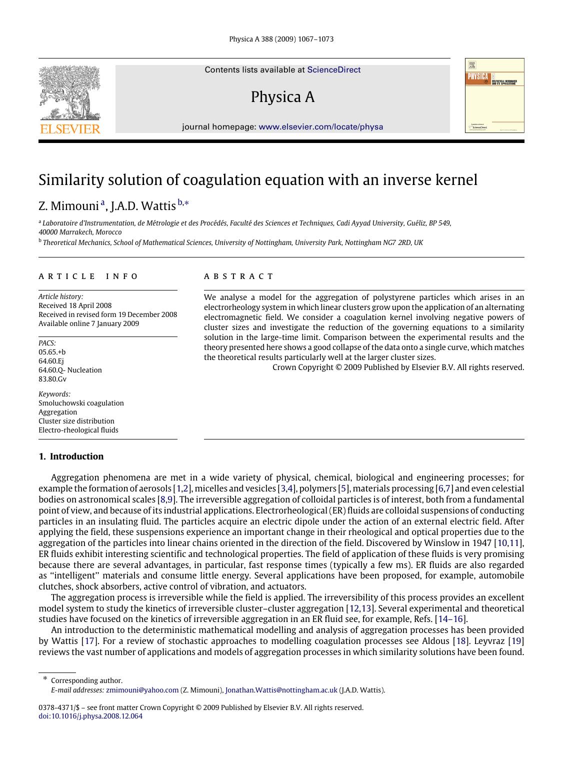 1067-1073 by Z. Mimouni; J.A.D. Wattis