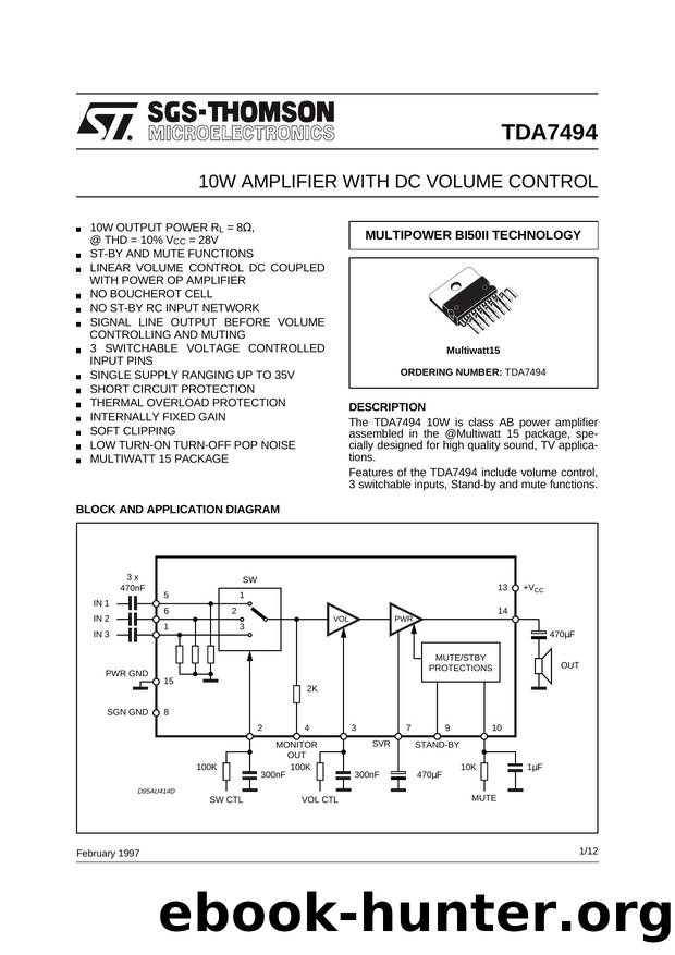 10W AMPLIFIER WITH DC VOLUME CONTROL by SGS-THOMSON Microelectronics
