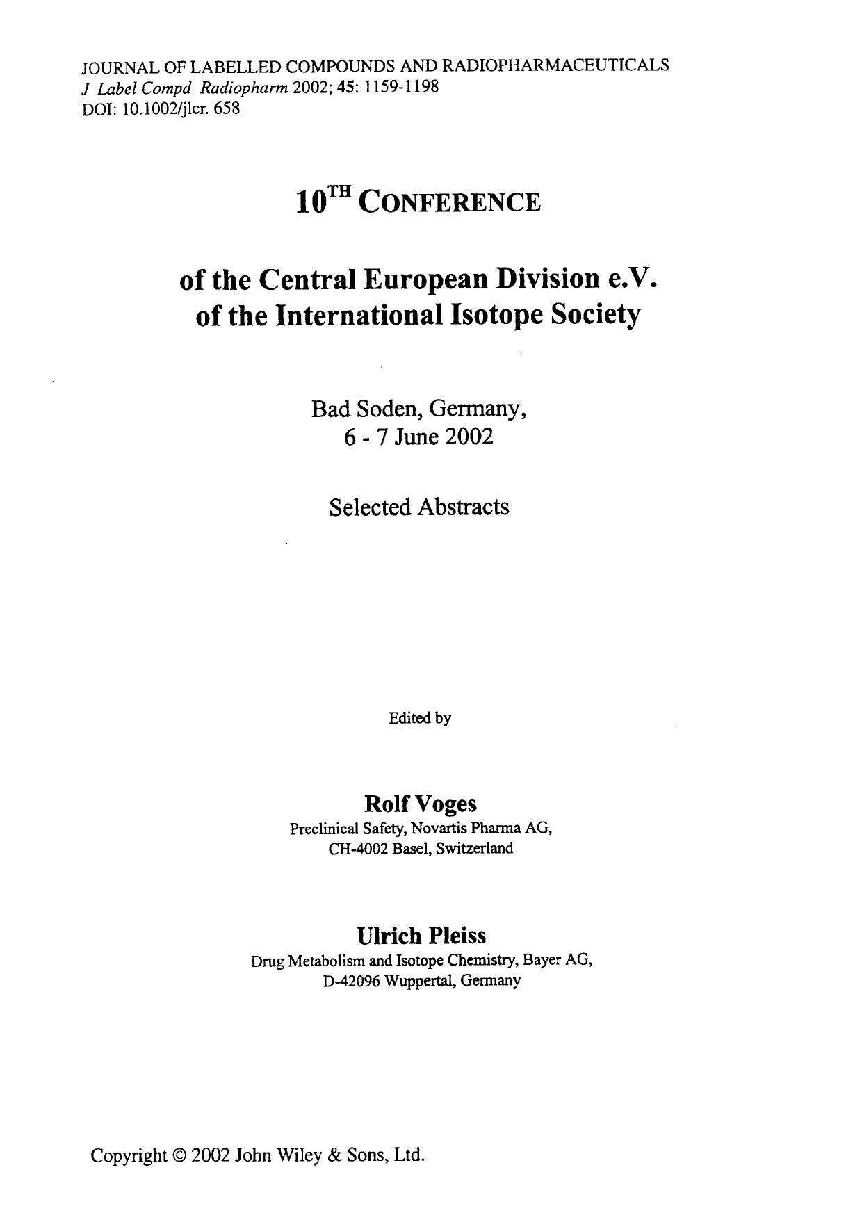 10th Conference of the Central European Division e.V. of the International Isotope Society by Unknown