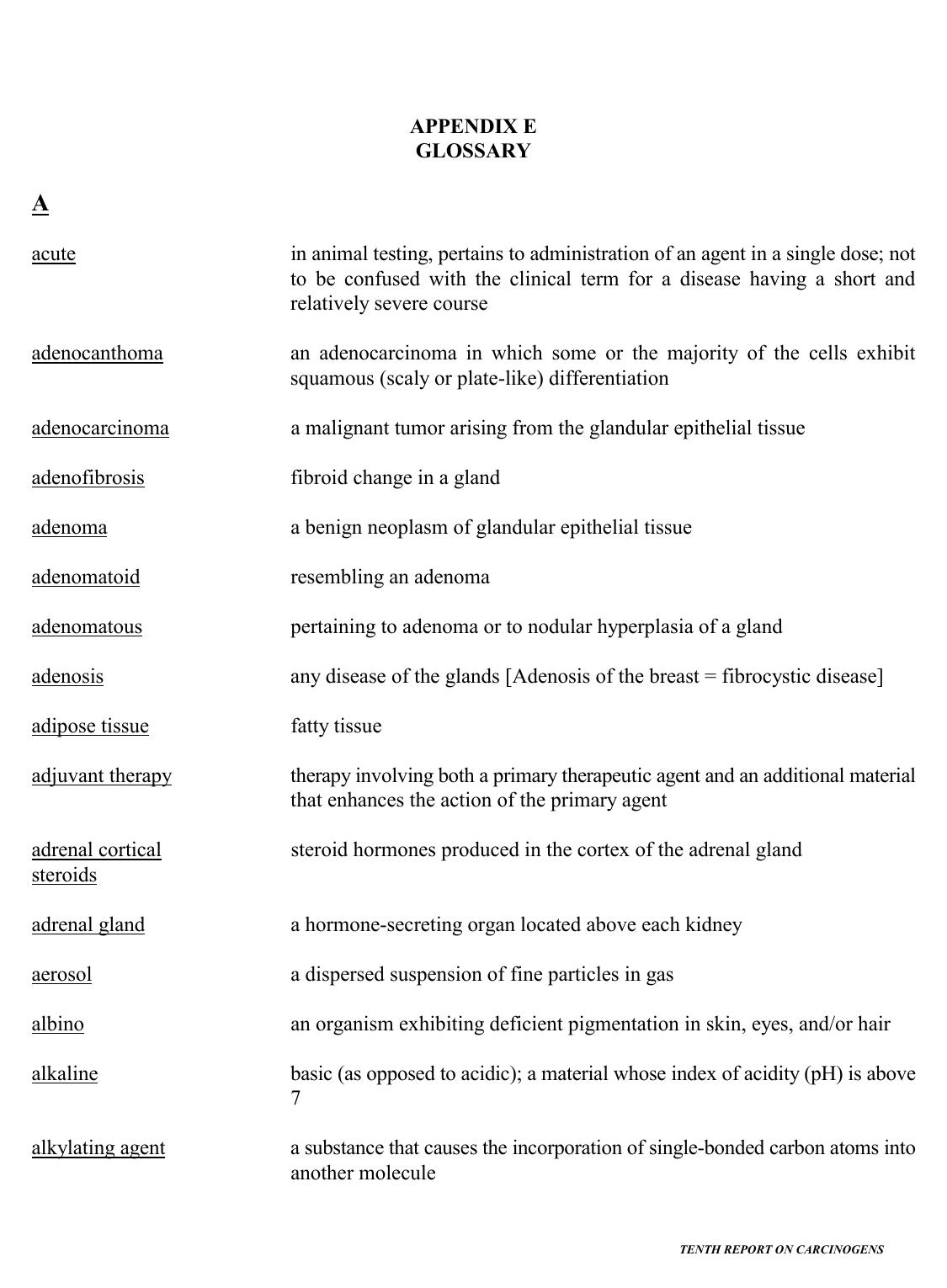10th ROC:Appendix E: Glossary by National Toxicology Program