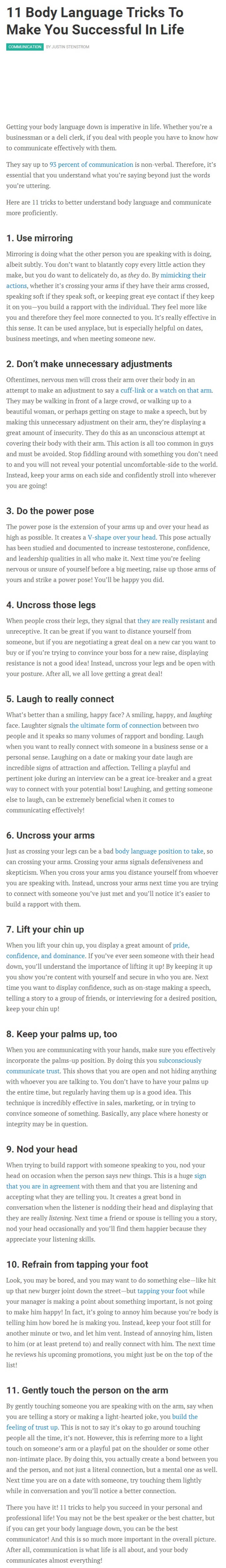 11 Body Language Tricks To Make You Successful In Life by Unknown