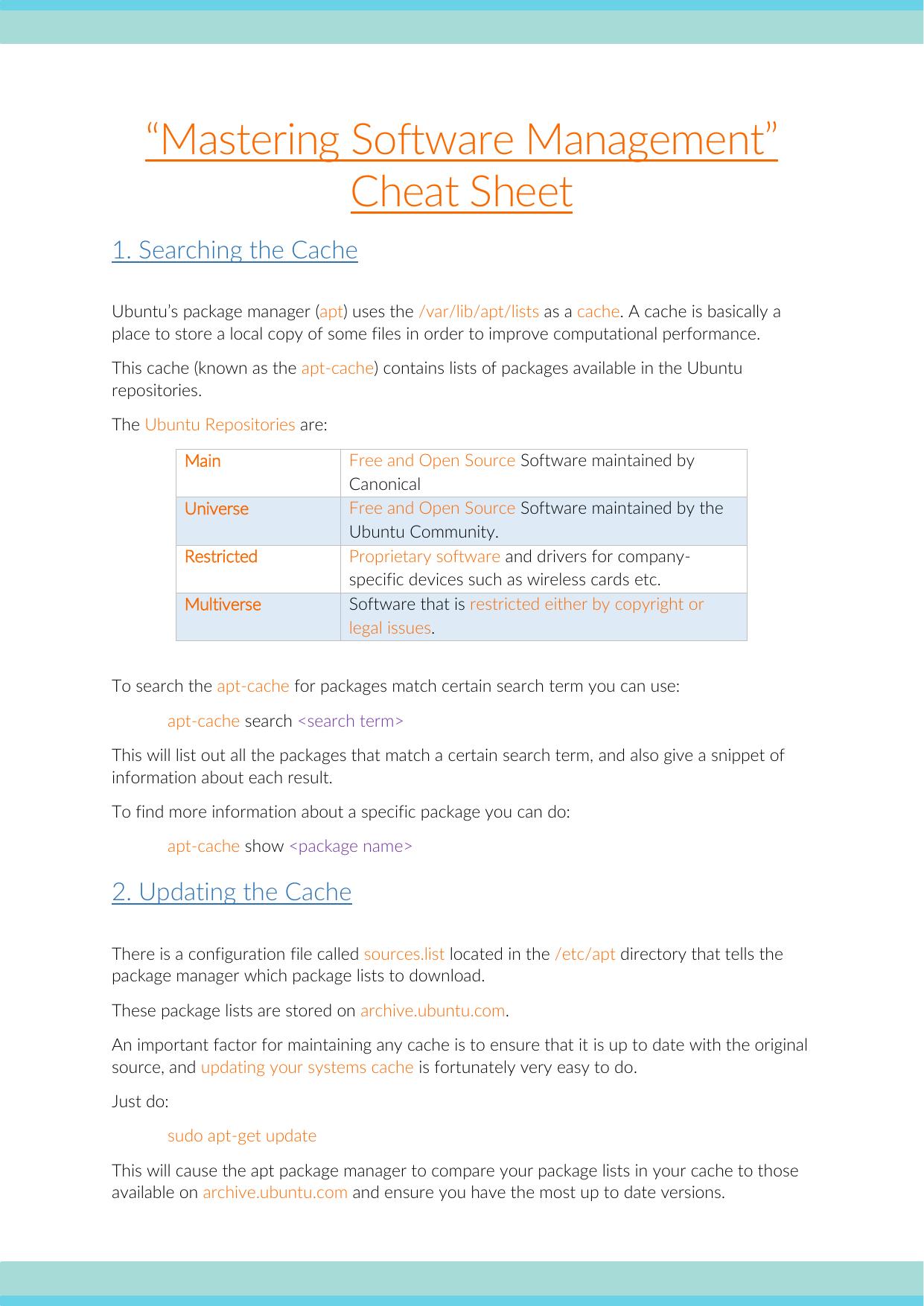 11.1 Software Management Cheatsheet.pdf by UoN User