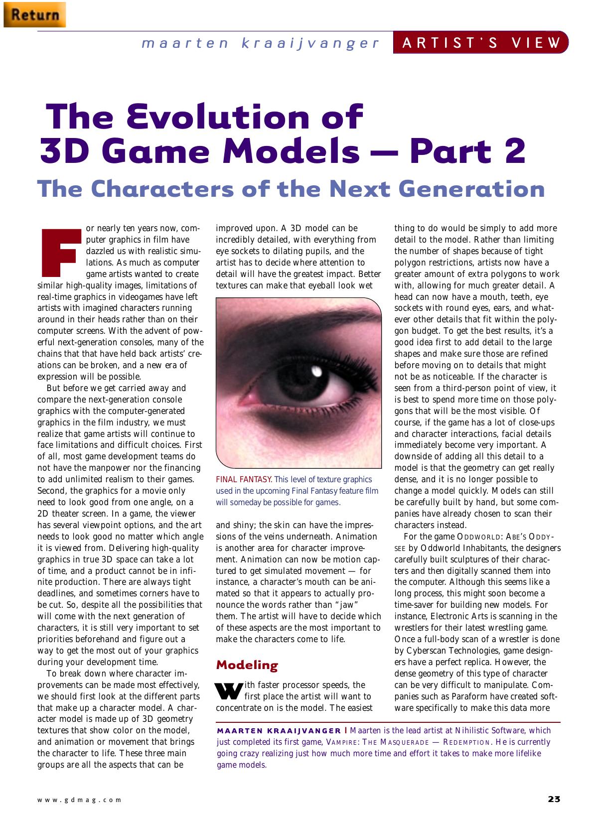 112000: Artist's View: The Evolution of 3D Game Models, Part 2: The Characters of the Next Generation by Unknown