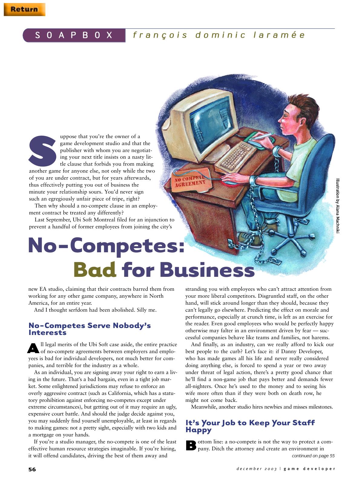 112003: Soapbox: No-Competes: Bad for Business by Unknown