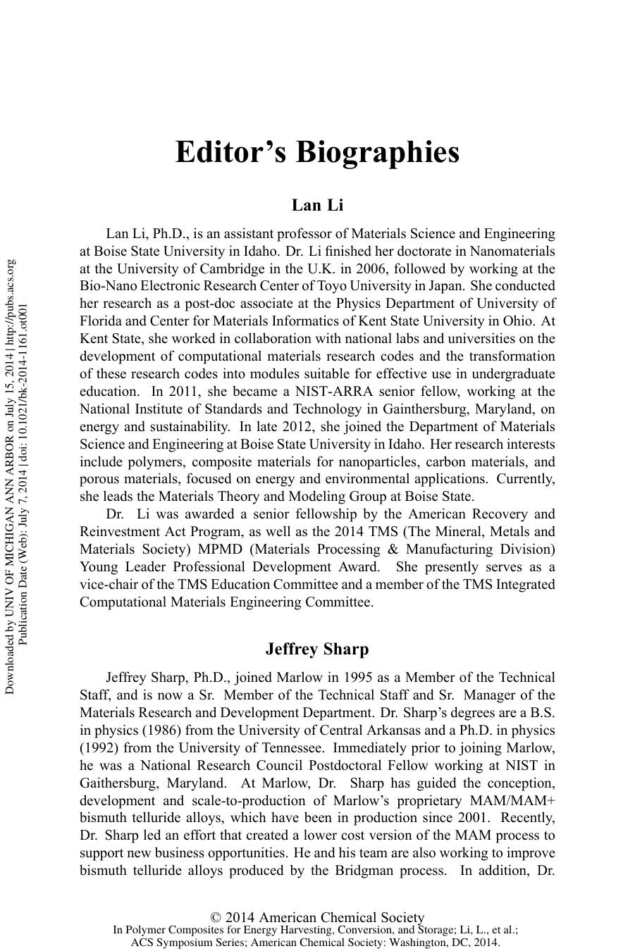1161. Polymer Composites for Energy Harvesting, Conversion, and Storage (2014) by Unknown