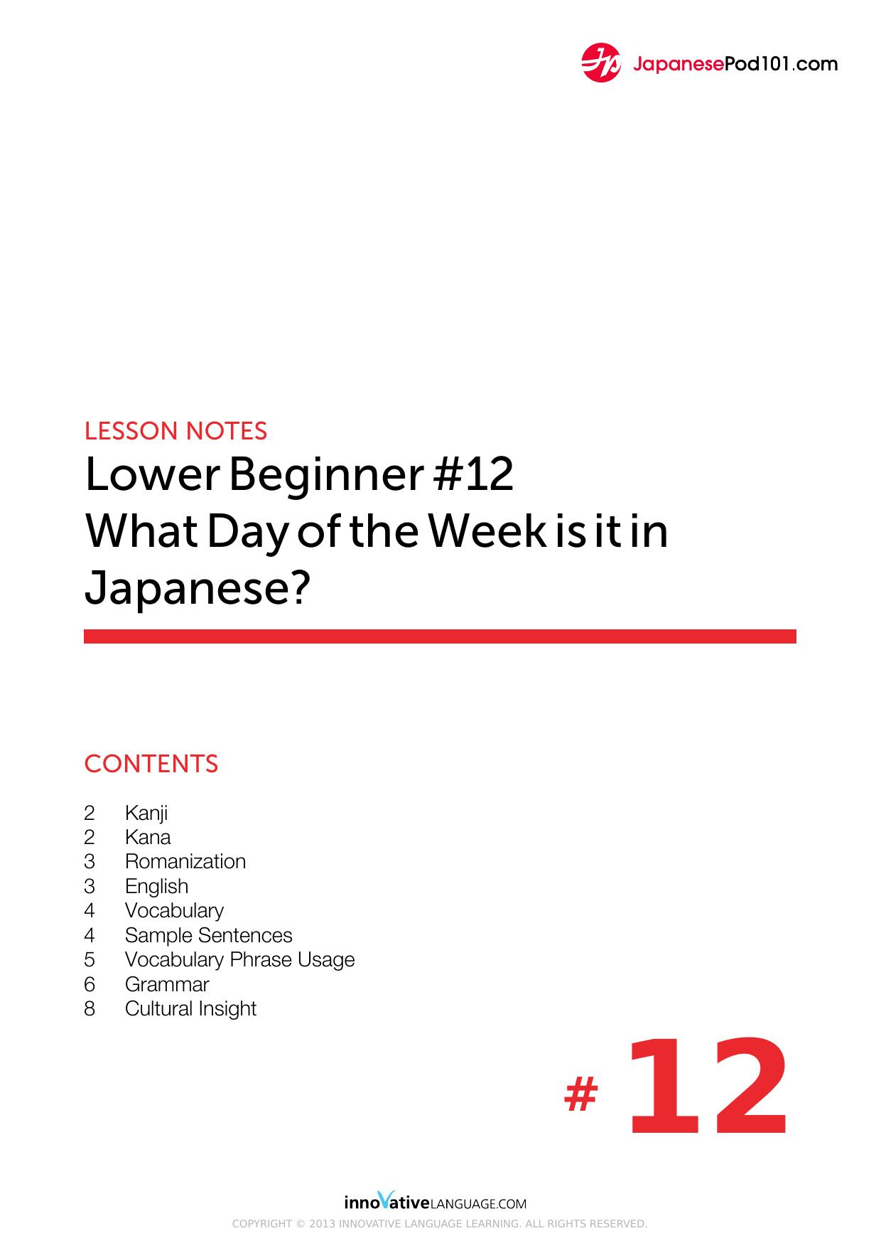 12. What Day of the Week is it in Japanese by Lesson Notes