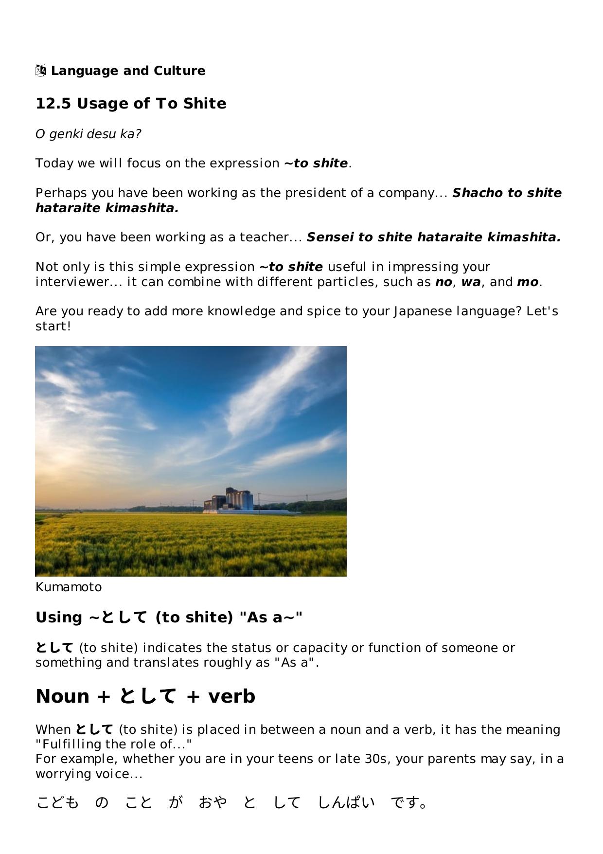 12.5 Usage of To Shite Lesson | Rocket Japanese by Unknown