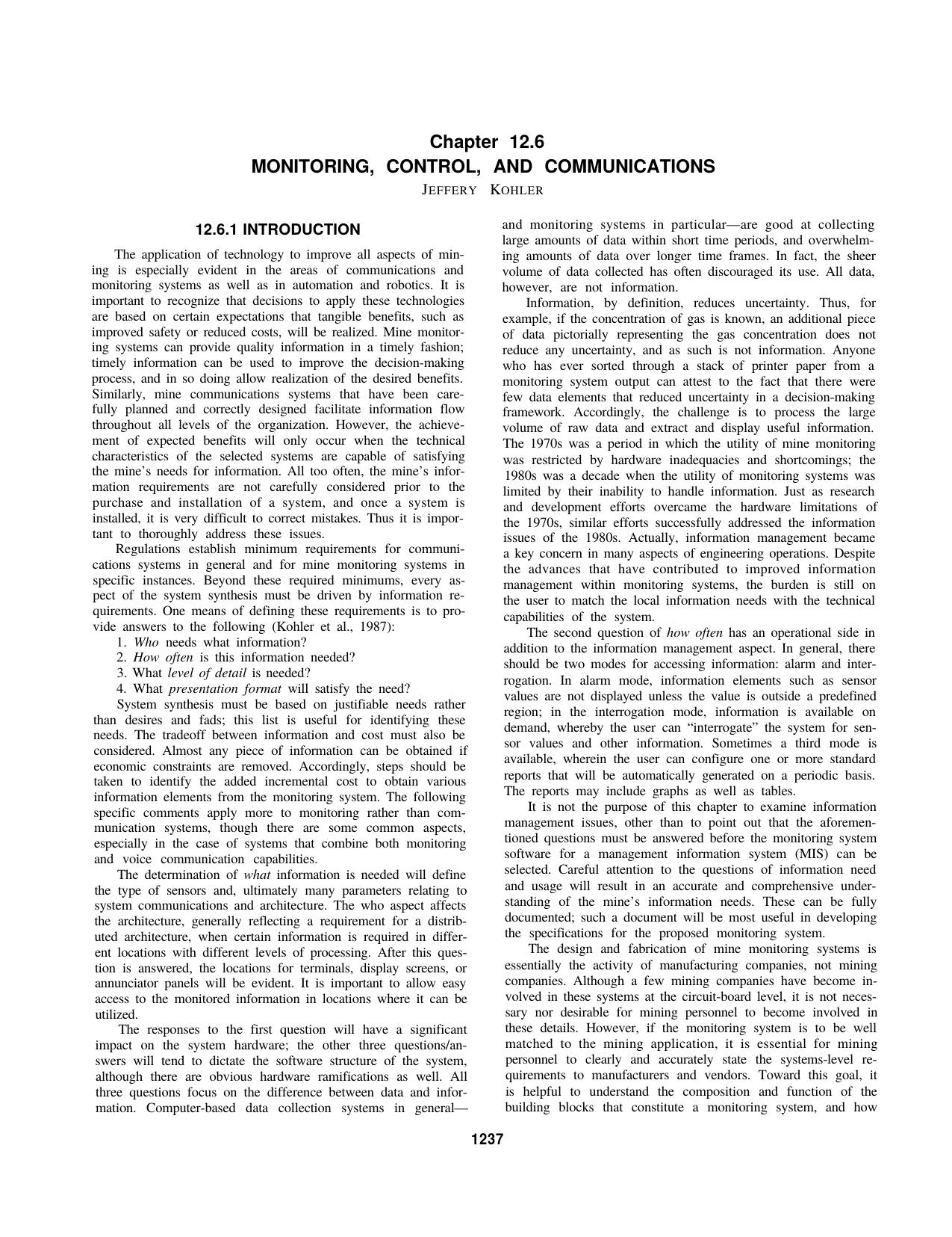 12.6 Monitoring, Control, and Communications by Society for Mining Metallurgy & Exploration Inc