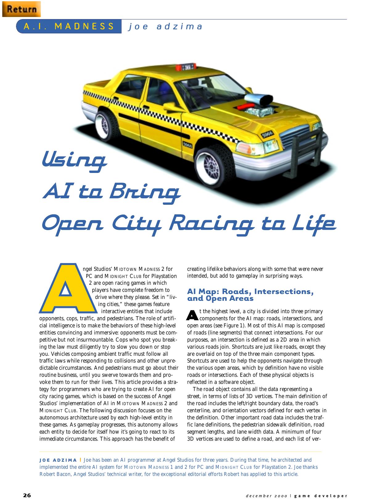 122000: Feature Article: A.I. Madness: Using AI to Bring Open City Racing to Life by Unknown