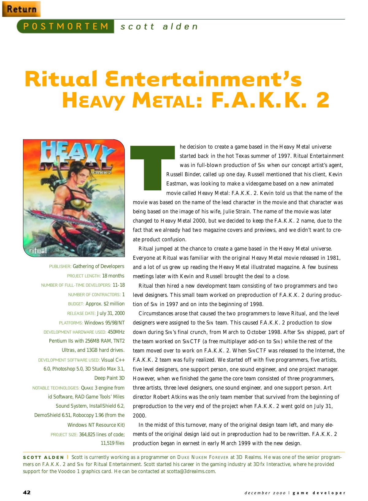 122000: Postmortem: Ritual Entertainment's Heavy Metal F.A.K.K. 2 by Unknown