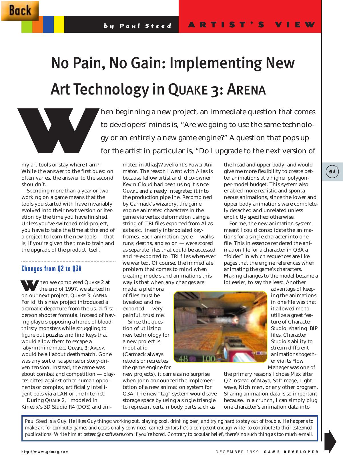1299: Artist's View: No Pain, No Gain: Implementing New Art Technology in Quake 3: Arena by Unknown