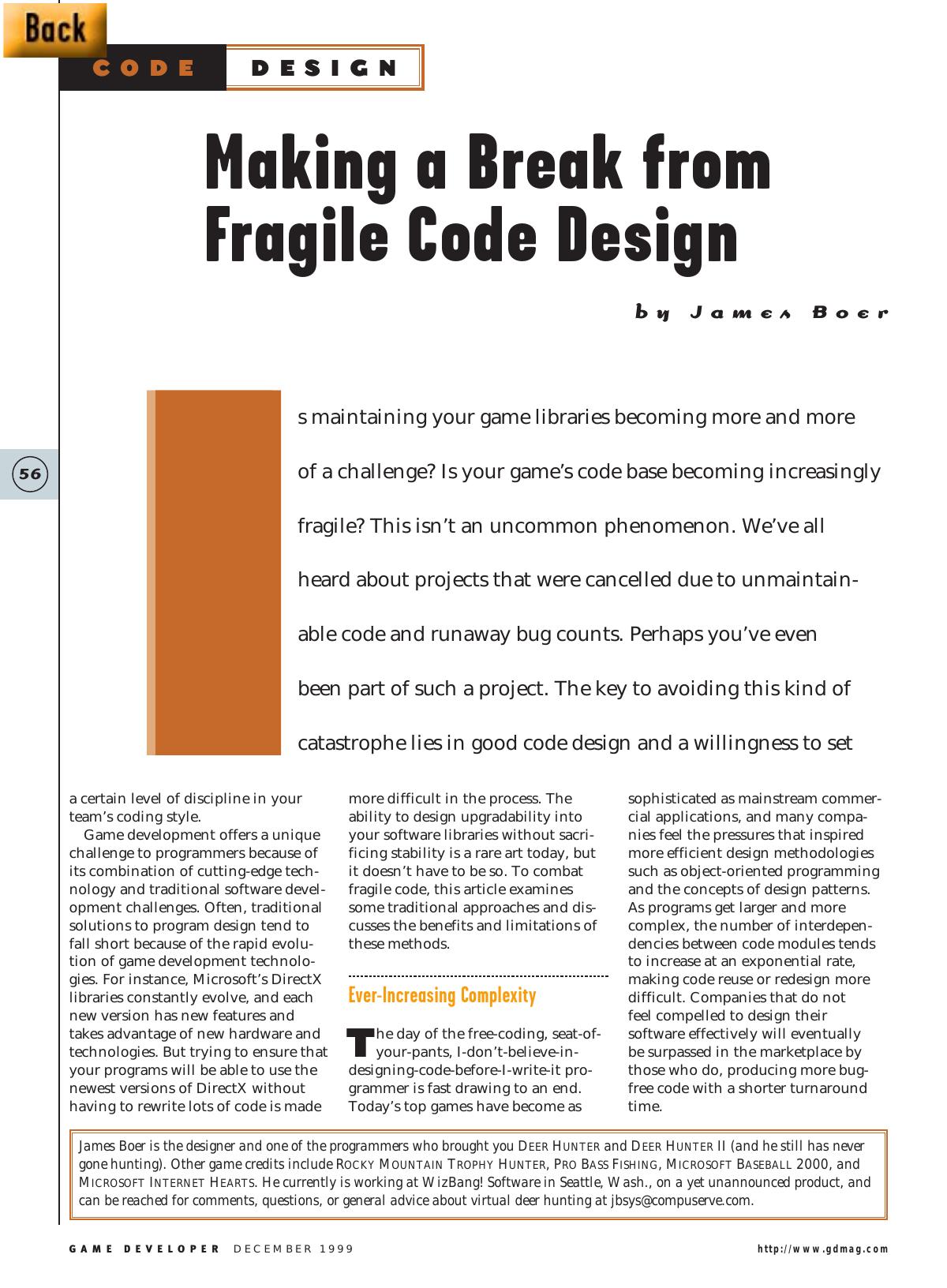 1299: Feature Article: Making a Break from Fragile Code Design by Unknown