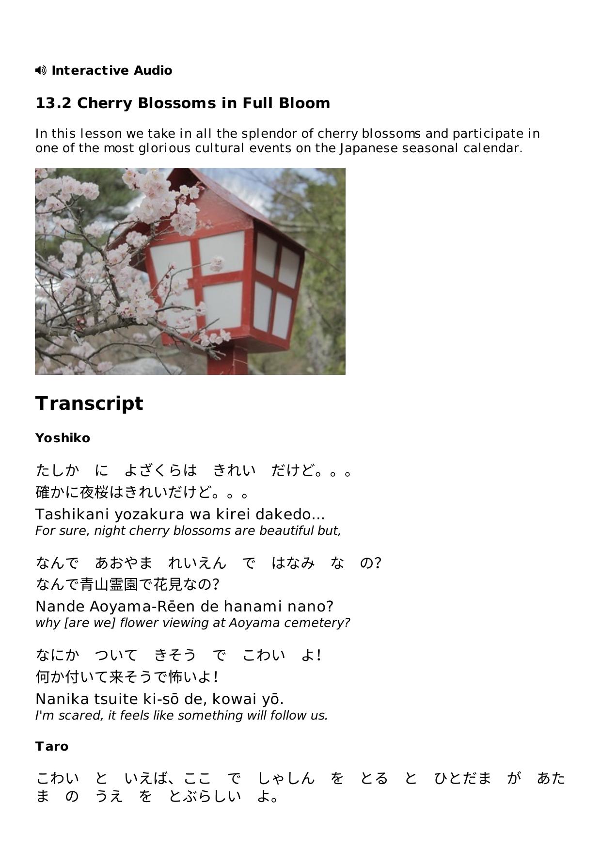 13.2 Cherry Blossoms in Full Bloom Lesson | Rocket Japanese by Unknown