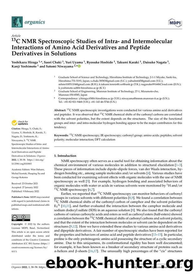 13C NMR Spectroscopic Studies of Intra- and Intermolecular Interactions of Amino Acid Derivatives and Peptide Derivatives in Solutions by unknow