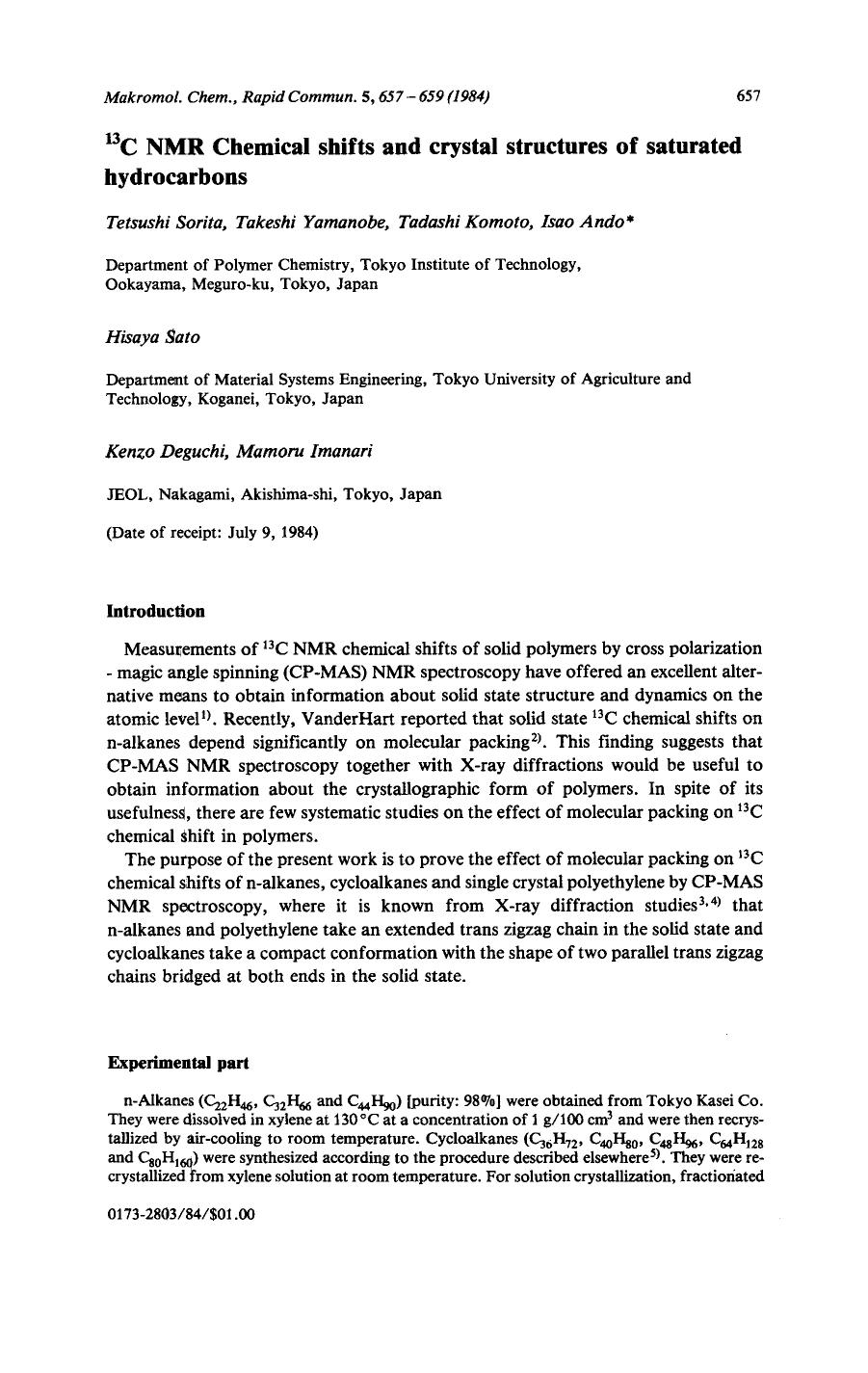 13C NMR chemical shifts and crystal structures of saturated hydrocarbons by Unknown