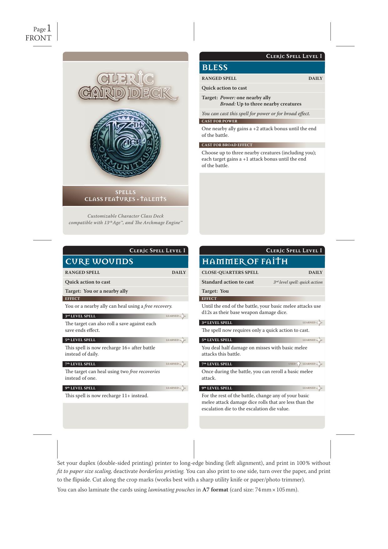 13th Age Cleric Deck A7 PDoc Duplex v1.2 by Unknown